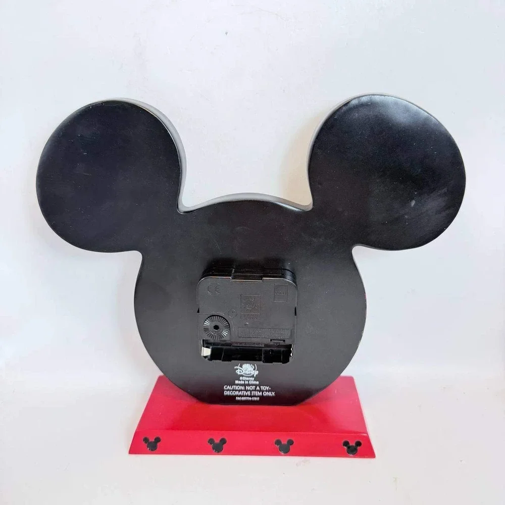 Disney Mickey Mouse Icon Desk Clock Black Red Silhouette Open Box New